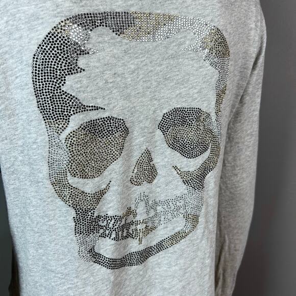 Zadig & Voltaire top Medium long sleeve t-shirt skull‎ studded henley gray - Picture 7 of 10